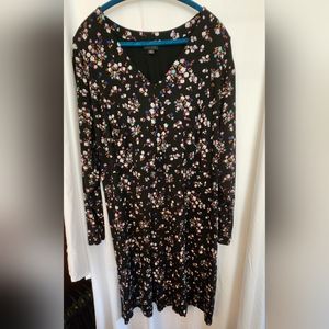 J Jill Black Floral Long Sleeve Dress